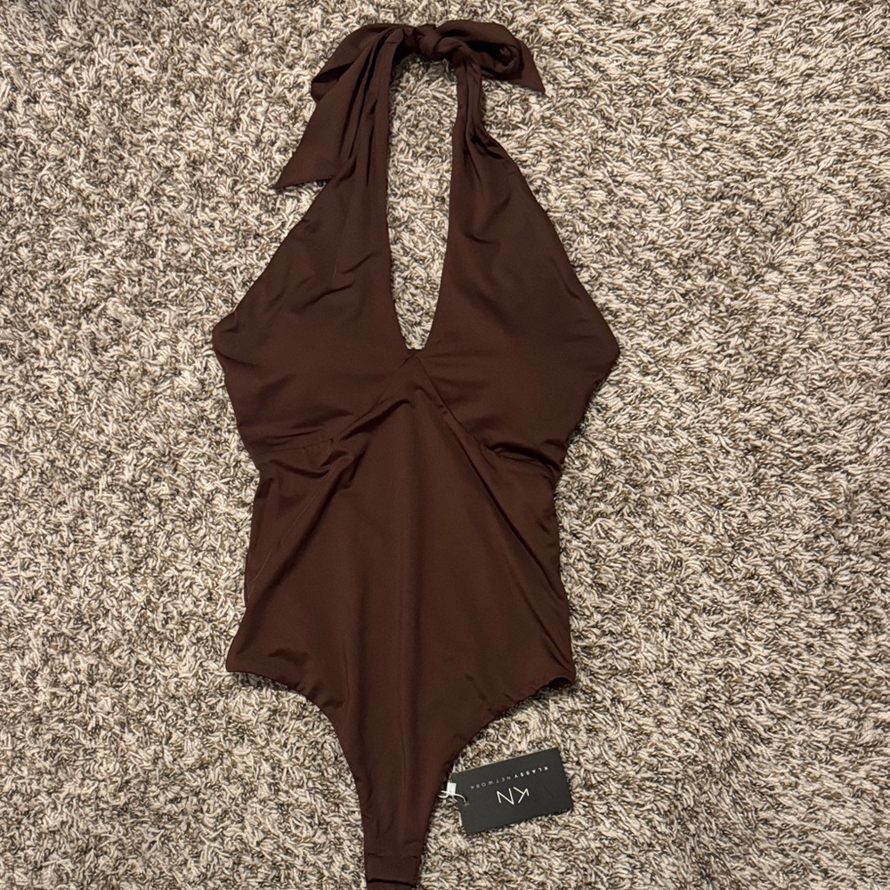 Klassy Network Brown Halter Bodysuit